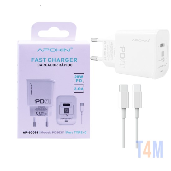 Apokin Charger PC503Y 20W Type-C to Type-C Cable 3A White